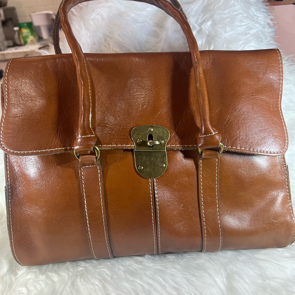 Patricia Nash Tan Leather Satchel Vienna Heritage Collection Excellent Condition